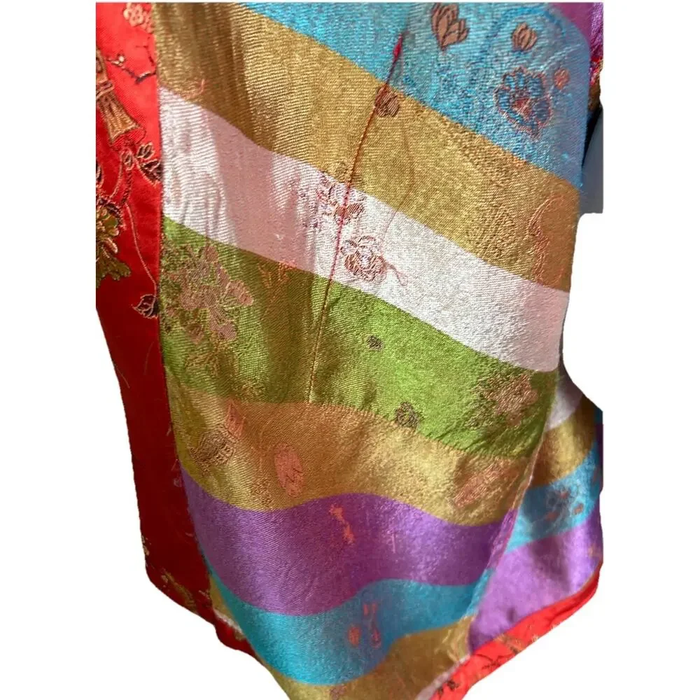 Vintage Kimono Robe Red Patchwork Reversible Asian Gold Hong Kong Retro Pockets